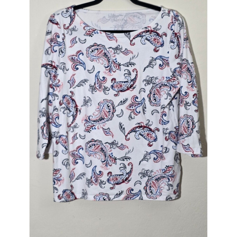 Talbots Lightweight Cotton Tee - White with Pink & Blue Paisley